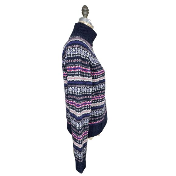 J. Crew Women's Mock Neck Sweater M Fair Isle Winter Holiday Pullover Soft Wool - Picture 2 of 15